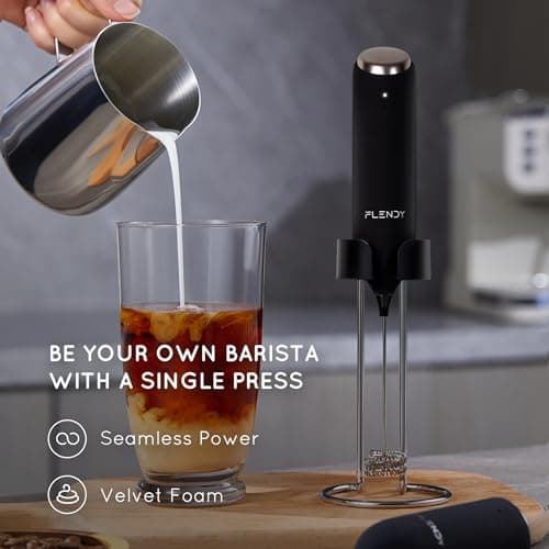 Flendy Wiederaufladbarer Hand Milchaufschäumer Stab für Kaffee, Matcha und Proteinshake, Mini Milchaufschäumer elektrisc