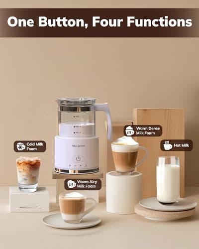 Morpilot Elektrischer Milchaufschäumer 500ml 600W, 4 in 1 für Heißer und Kalter, Spülmaschinenfest, Visuelles Glas, Latt
