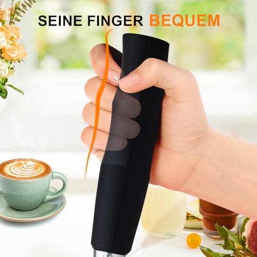 YUSWKO Schwarz Milchaufschäumer Stab Elektrisch für Kaffee und Getränke mit 3 Schneebesen-Köpfe und 3 Geschwindigkeiten