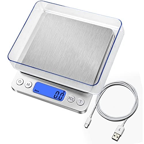 Digitale Küchenwaage USB wiederaufladbar, elektrische Kochwaage, wasserdichte Digitalwaage 3 kg/0,1 g LCD-Display Schmuc