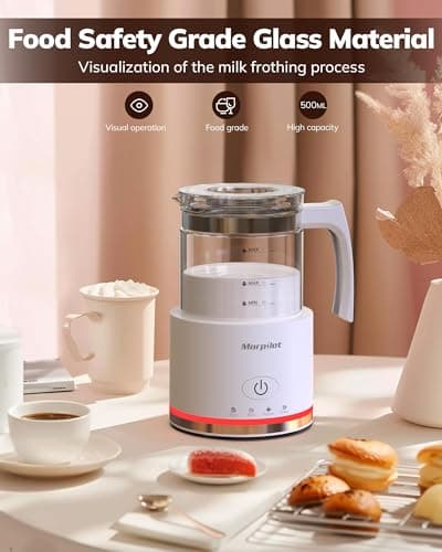 Morpilot Elektrischer Milchaufschäumer 500ml 600W, 4 in 1 für Heißer und Kalter, Spülmaschinenfest, Visuelles Glas, Latt