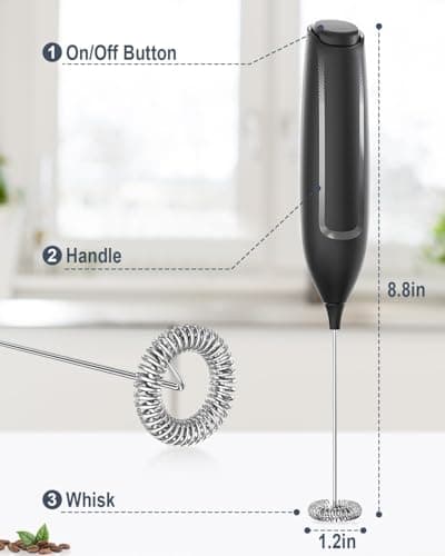 Milchaufschäumer Stab Elektrisch tragbar für Latte, Matcha-Tee, Cappuccino, Schwarz hohe Leistung Batteriebetrieb Kaffee