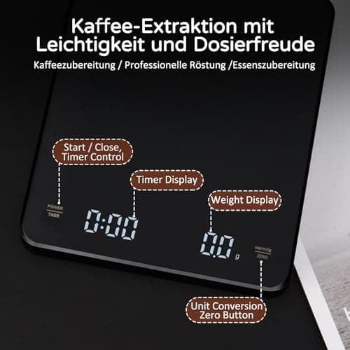 Ideal mini Wassermittelfreie Kaffeewaage mit Timer für Reisen & Outdoor 3kg/0.1g USB-C wiederaufladbar