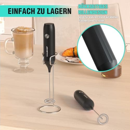 HAUSHOF Milchaufschäumer Stab + Milchschäumer für Kaffee & Cappuccino + Professionelle Hand-Herausforderung + Café-Bude