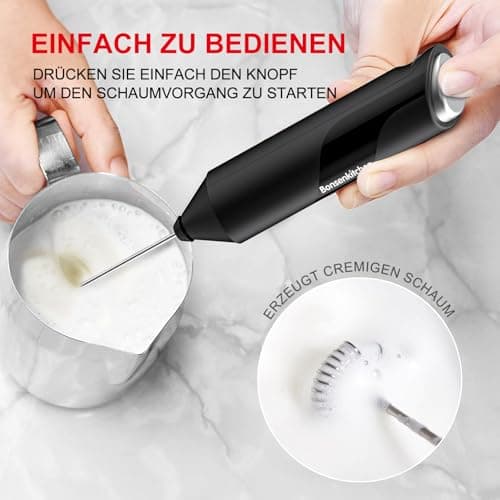 Bonsenkitchen Elektrische Milchaufschäumer für Kaffeeliebhaber - Latte Macchiato & Cappuccino - Handheld Stab - Batterie