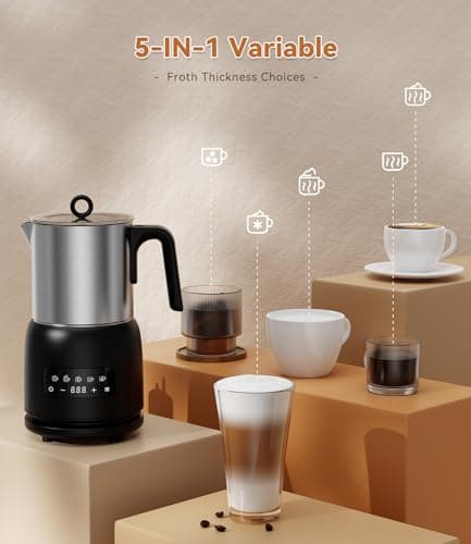 Elektrischer Milchaufschäumer Nalezuns Automatische Abschaltung 5 in 1 Warm und Kalter Milchschaum Latte Macchiato Cappu