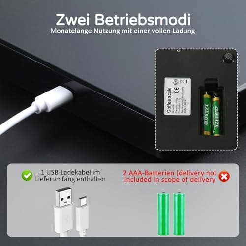 Ideal mini Wassermittelfreie Kaffeewaage mit Timer für Reisen & Outdoor 3kg/0.1g USB-C wiederaufladbar