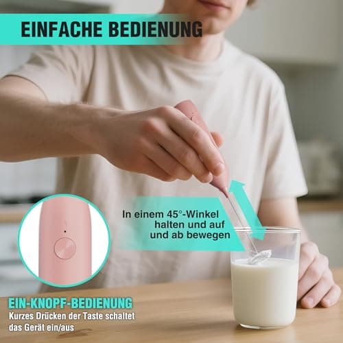 HAUSHOF Milchaufschäumer Stab Rosa - Einfach für Kaffee und Cappuccino, ideal für Hausgebrauch, mit Edelstahl Schneebese