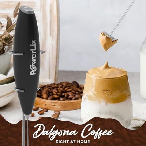 PowerLix Elektrischer Milk Frother - für Kaffee & Schokolade - Edelstahlständer 15-20s, 19000 U/min, Batteriebetrieben