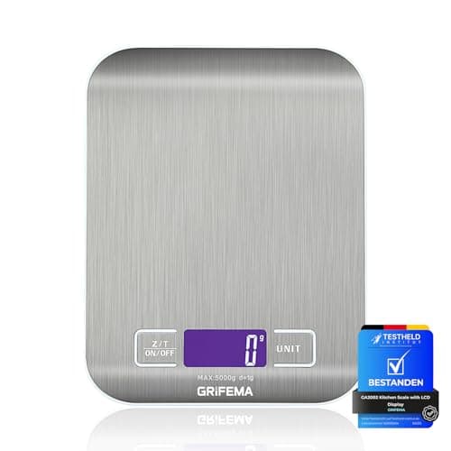 Digitale Küchenwaage GRIFEMA (Hochpräzise 1g-5000g), Feinwaage LCD Display, 2 Batterien Abstellautomatik
| GRIFEMA Digi