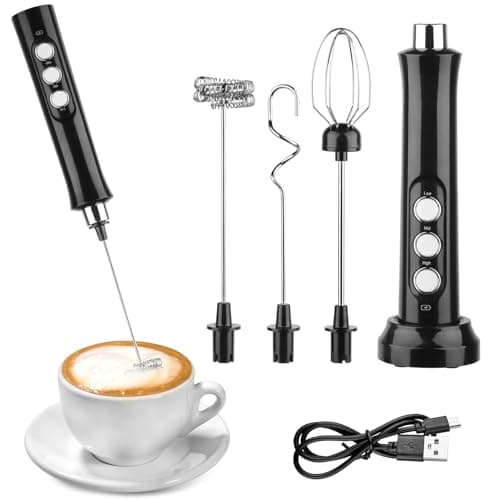 NVIYAM Elektrischer Hand-Held Milk Frother Stab, Drei Quirl, Wiederaufladbar, für Matcha, Cappuccino und Sahne