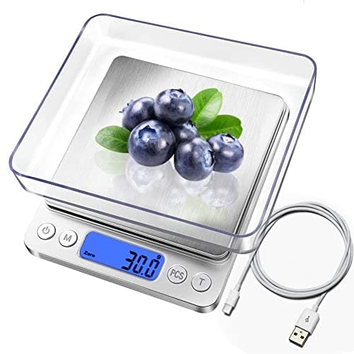 Digitale Küchenwaage USB wiederaufladbar, elektrische Kochwaage, wasserdichte Digitalwaage 3 kg/0,1 g LCD-Display Schmuc