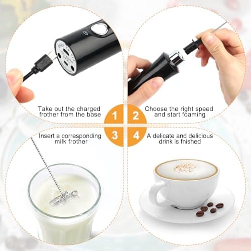 NVIYAM Elektrischer Hand-Held Milk Frother Stab, Drei Quirl, Wiederaufladbar, für Matcha, Cappuccino und Sahne