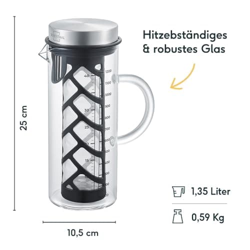 SILBERTHAL Cold Brew Coffee Maker Glas 1,2l - Für Kaffee und Tee - feiner Filtereingriff