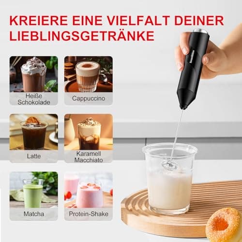 Bonsenkitchen Elektrische Milchaufschäumer für Kaffeeliebhaber - Latte Macchiato & Cappuccino - Handheld Stab - Batterie