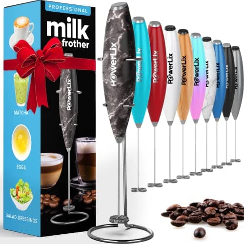 PowerLix Elektrischer Milk Frother - für Kaffee & Schokolade - Edelstahlständer 15-20s, 19000 U/min, Batteriebetrieben