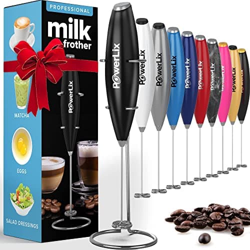 PowerLix Elektrischer Milk Frother - für Kaffee & Schokolade - Edelstahlständer 15-20s, 19000 U/min, Batteriebetrieben