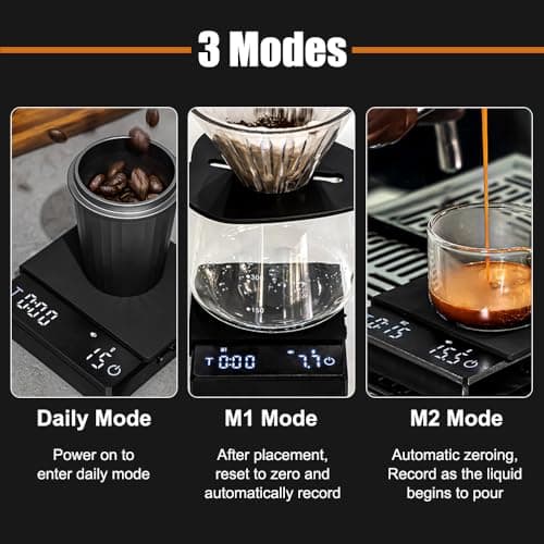 Digitale Kaffeewaage 2 kg/0,1g Genaue + Hitzebeständiger Matte + Tragbare Küchenwaage für Espresso und Filterkaffee