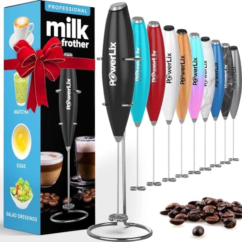 PowerLix Elektrischer Milk Frother - für Kaffee & Schokolade - Edelstahlständer 15-20s, 19000 U/min, Batteriebetrieben