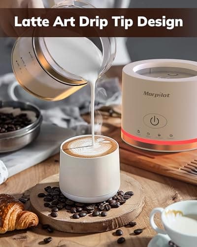 Morpilot Elektrischer Milchaufschäumer 500ml 600W, 4 in 1 für Heißer und Kalter, Spülmaschinenfest, Visuelles Glas, Latt