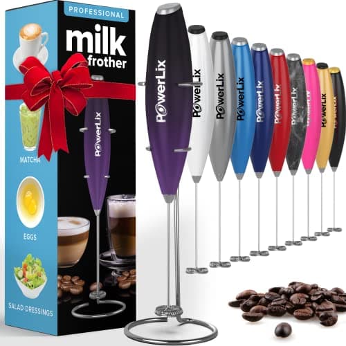 PowerLix Elektrischer Milk Frother - für Kaffee & Schokolade - Edelstahlständer 15-20s, 19000 U/min, Batteriebetrieben