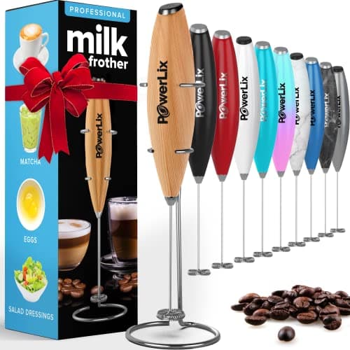 PowerLix Elektrischer Milk Frother - für Kaffee & Schokolade - Edelstahlständer 15-20s, 19000 U/min, Batteriebetrieben