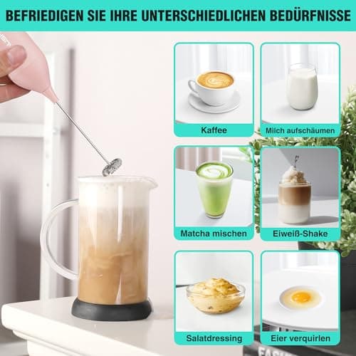 HAUSHOF Milchaufschäumer Stab Rosa - Einfach für Kaffee und Cappuccino, ideal für Hausgebrauch, mit Edelstahl Schneebese