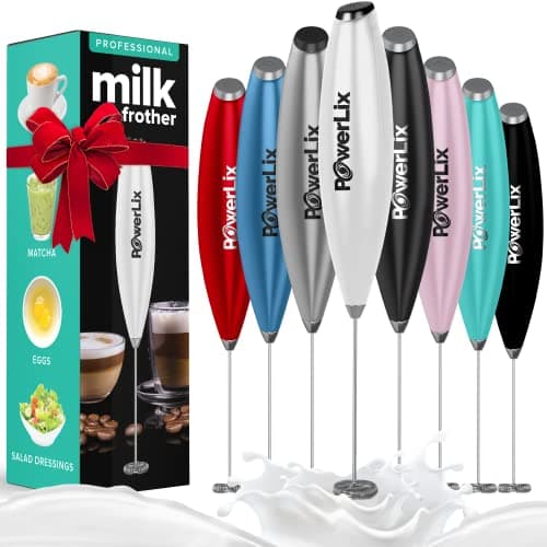 PowerLix Elektrischer Milk Frother - für Kaffee & Schokolade - Edelstahlständer 15-20s, 19000 U/min, Batteriebetrieben