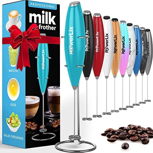 PowerLix Elektrischer Milk Frother - für Kaffee & Schokolade - Edelstahlständer 15-20s, 19000 U/min, Batteriebetrieben