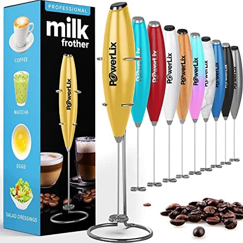 PowerLix Elektrischer Milk Frother - für Kaffee & Schokolade - Edelstahlständer 15-20s, 19000 U/min, Batteriebetrieben
