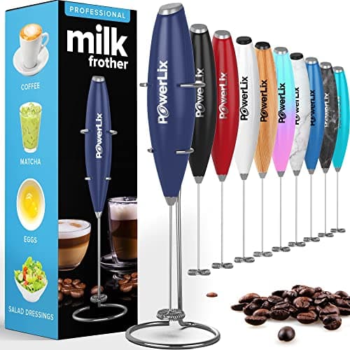 PowerLix Elektrischer Milk Frother - für Kaffee & Schokolade - Edelstahlständer 15-20s, 19000 U/min, Batteriebetrieben