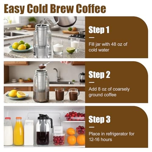 LASIEYO Cold Brew Coffee Maker Jar 2L - Ideal für Hausliche Kaffeezubereitung, Perfect für Iced Coffee und Tea
| Lasiey