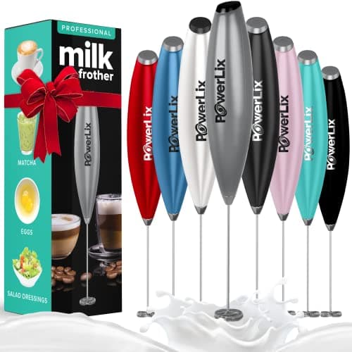 PowerLix Elektrischer Milk Frother - für Kaffee & Schokolade - Edelstahlständer 15-20s, 19000 U/min, Batteriebetrieben