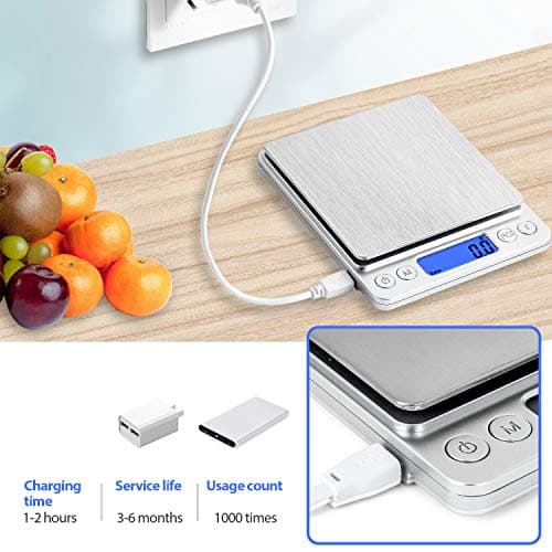 Digitale Küchenwaage USB wiederaufladbar, elektrische Kochwaage, wasserdichte Digitalwaage 3 kg/0,1 g LCD-Display Schmuc