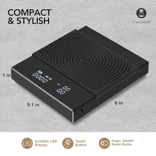 TIMEMORE Digitale Kaffeewaage, 2000 g, Espresso-Zubereitung optimieren mit Timer und genauem Gewichtsmessung (Schwarz)