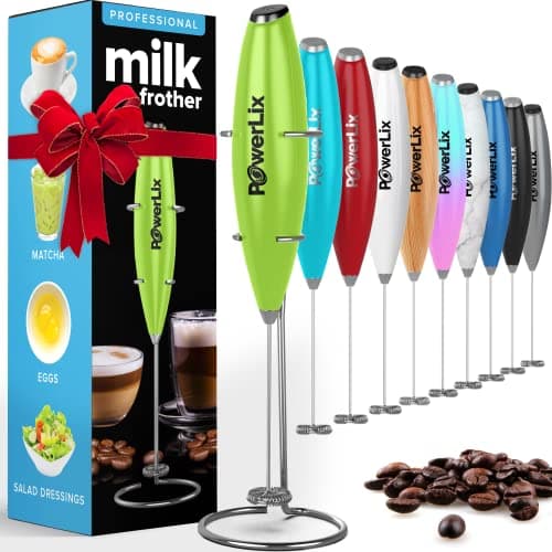 PowerLix Elektrischer Milk Frother - für Kaffee & Schokolade - Edelstahlständer 15-20s, 19000 U/min, Batteriebetrieben