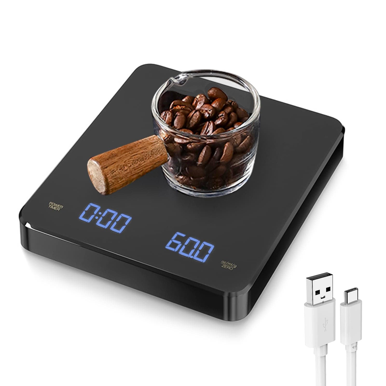 Ideal mini Wassermittelfreie Kaffeewaage mit Timer für Reisen & Outdoor 3kg/0.1g USB-C wiederaufladbar