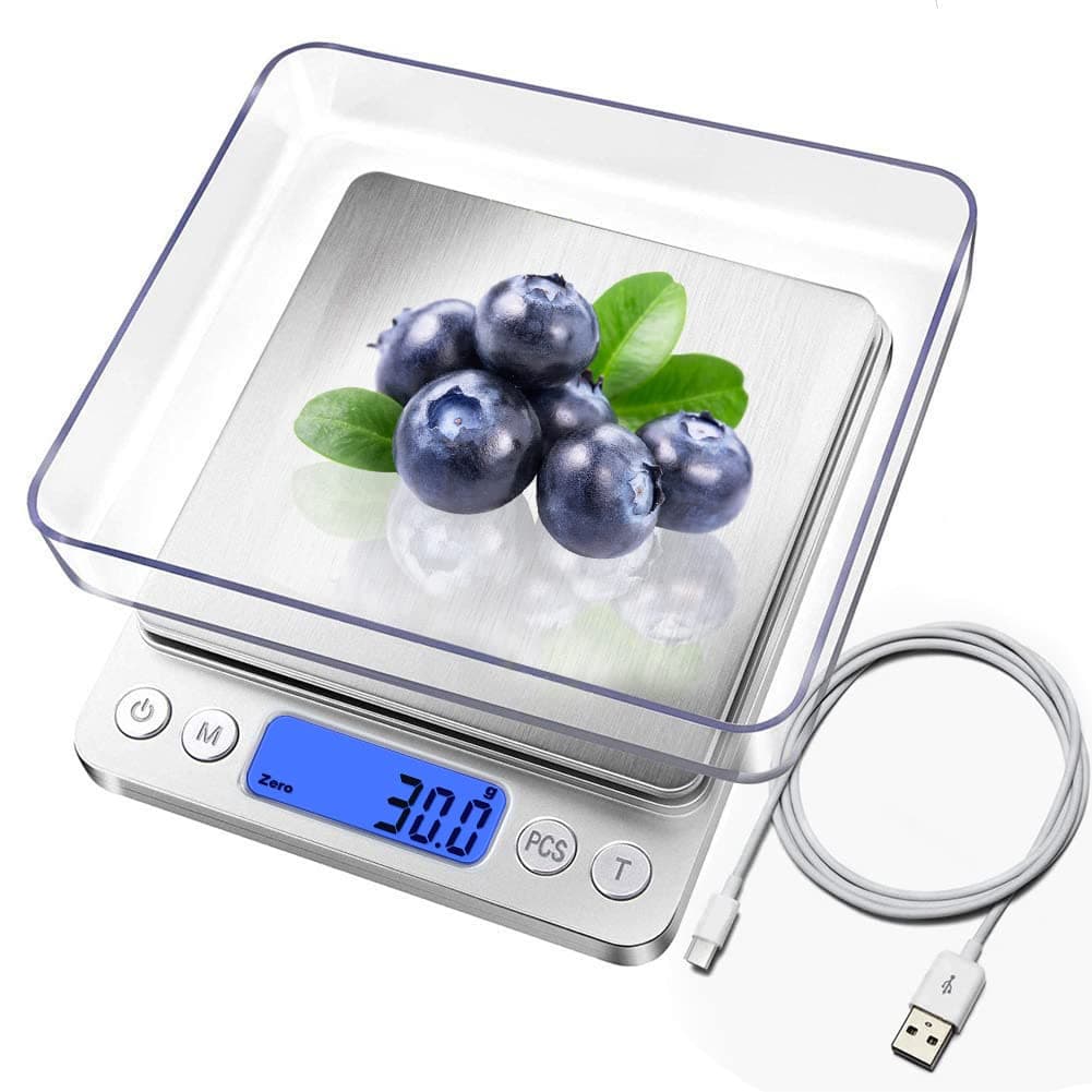 Digitale Küchenwaage USB wiederaufladbar, elektrische Kochwaage, wasserdichte Digitalwaage 3 kg/0,1 g LCD-Display Schmuc