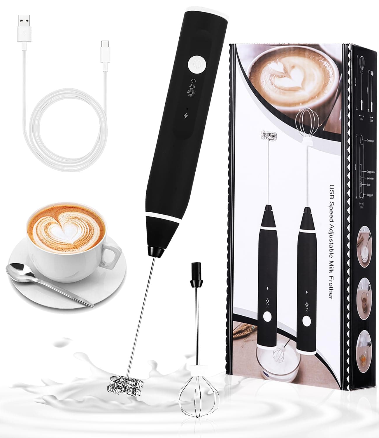 Jutyum Milchschäumer Stab Elektrisch USB Wiederaufladbar Milchausbeißer für Kaffee Lunar Grün Rot