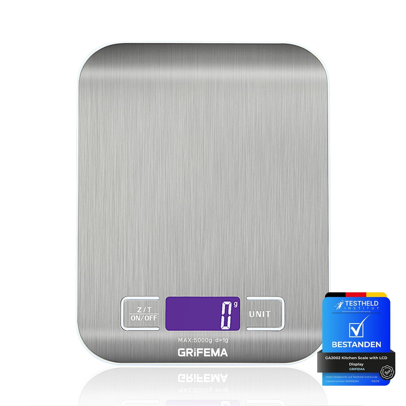 Digitale Küchenwaage GRIFEMA (Hochpräzise 1g-5000g), Feinwaage LCD Display, 2 Batterien Abstellautomatik
| GRIFEMA Digi