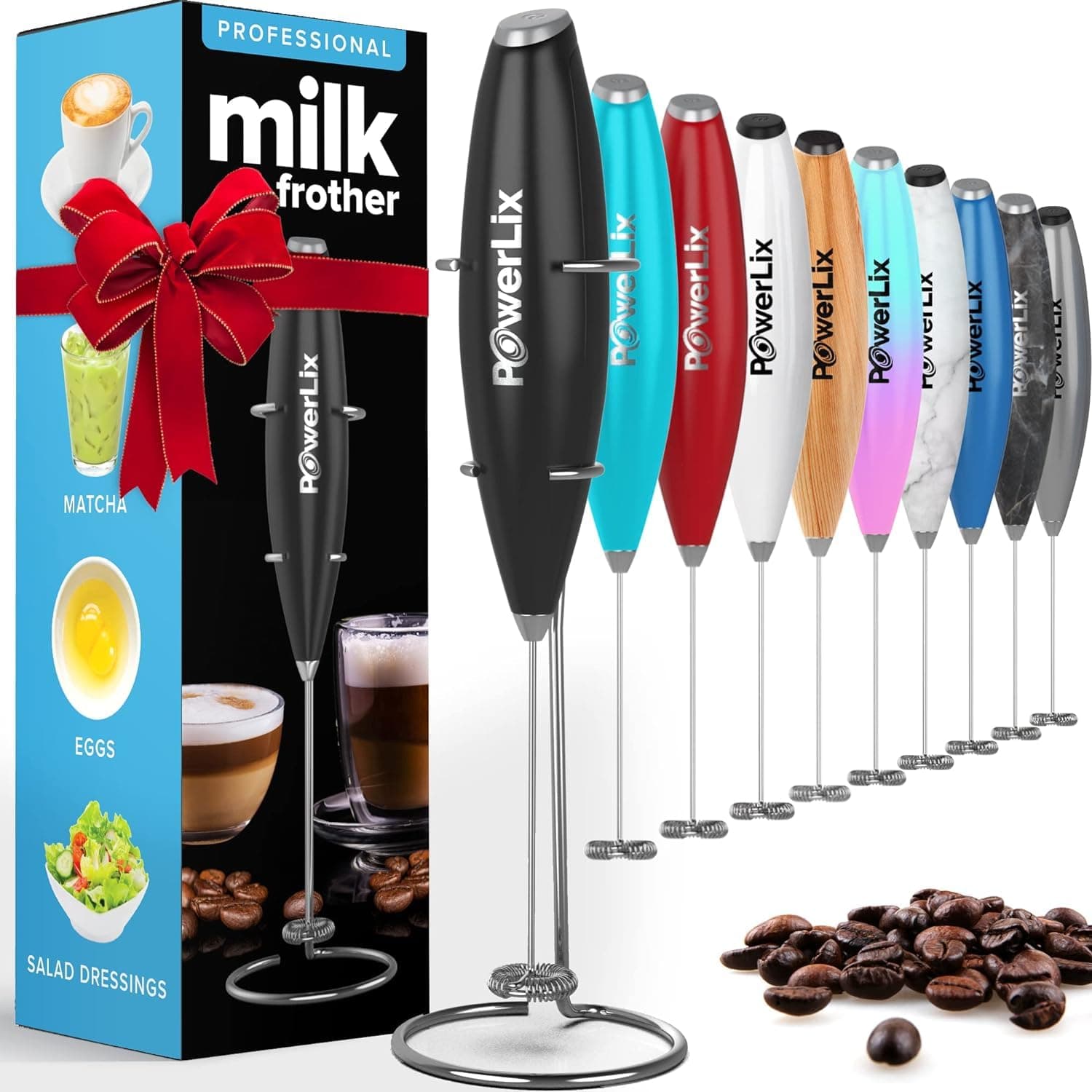 PowerLix Elektrischer Milk Frother - für Kaffee & Schokolade - Edelstahlständer 15-20s, 19000 U/min, Batteriebetrieben